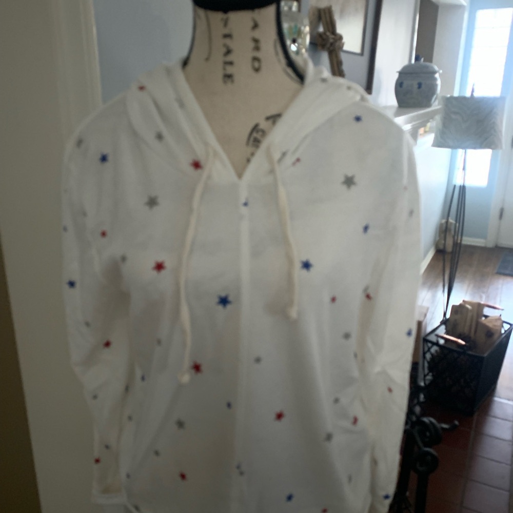 Red, white and blue Alternative White Hoodie with Star Pattern